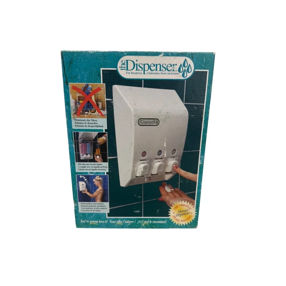 VTG The Dispenser White Triple Wall Mount Shower Soap Shampoo Dispenser New